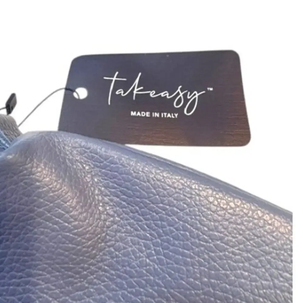 Takeasy Italian Calf Leather Shoulder Bag NWT Denim Blue